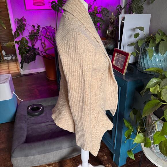 Anthropologie Birds on a Wire Cardigan Womens Medium Tan Open Front Wool Blend - Picture 2 of 9